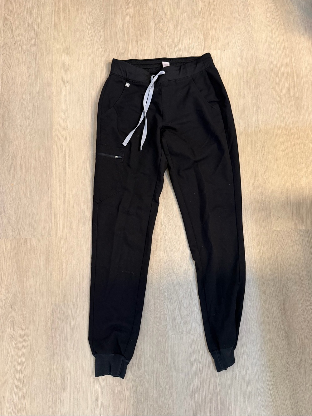 Figs Black Track Joggers with White Drawstring